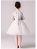 Elbow Sleeves Beaded Lace Tulle Flower Girl Dress